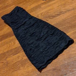 Black Strapless Scalloped Lace Mini Dress